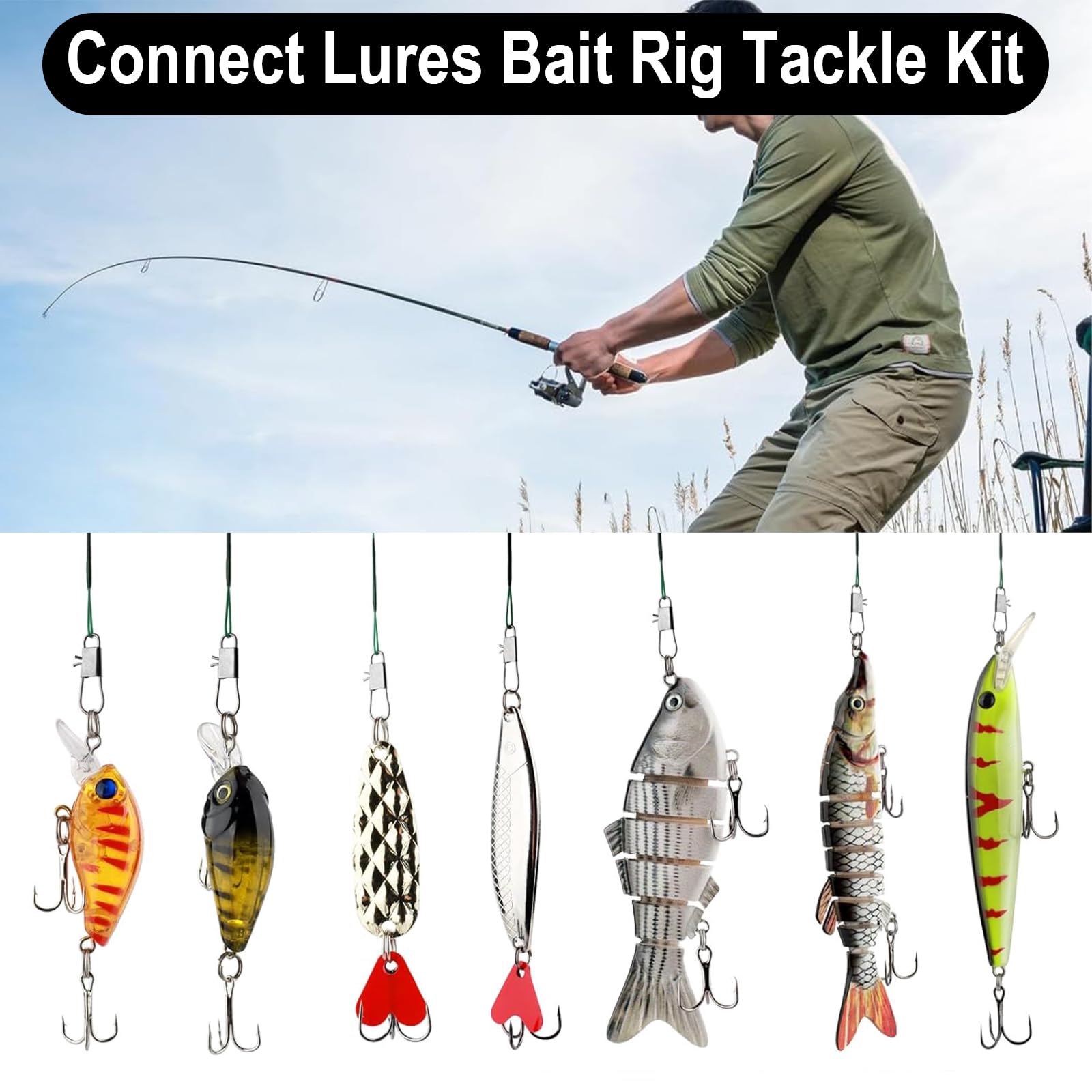 Lote de 50 Bajos de línea de Acero para la Pesca del Lucio con Ganchos, 10 Unidades de Cada tamaño (10 cm, 15 cm, 20 cm, 25 cm, 30 cm)