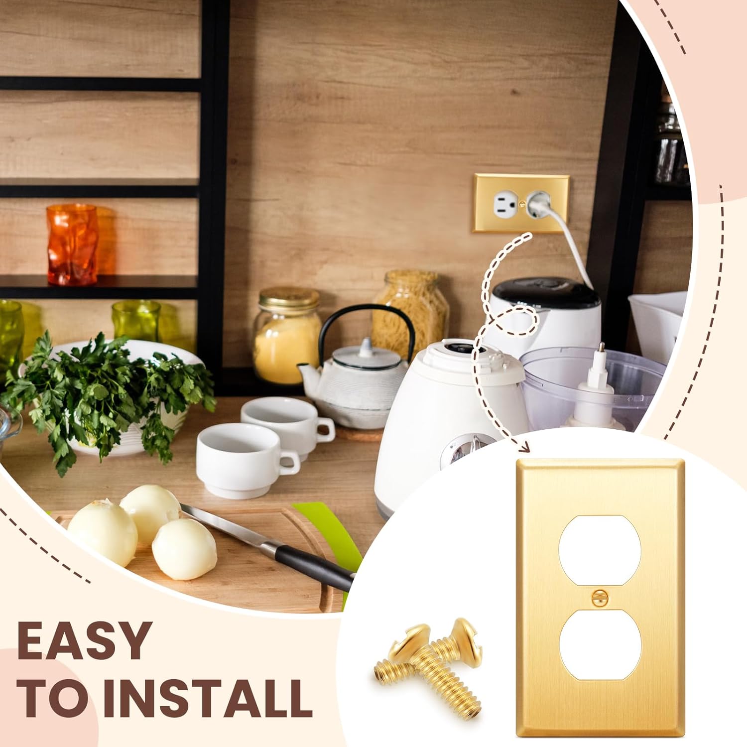 Zonon 4 Pack Gold Outlet Covers 4.50 x 2.76 Duplex Outlet Cover Brass Metal Brushed Decorative Gold Receptacle Wallplate Corrosion Resistant, Standard Size, Brushed Brass