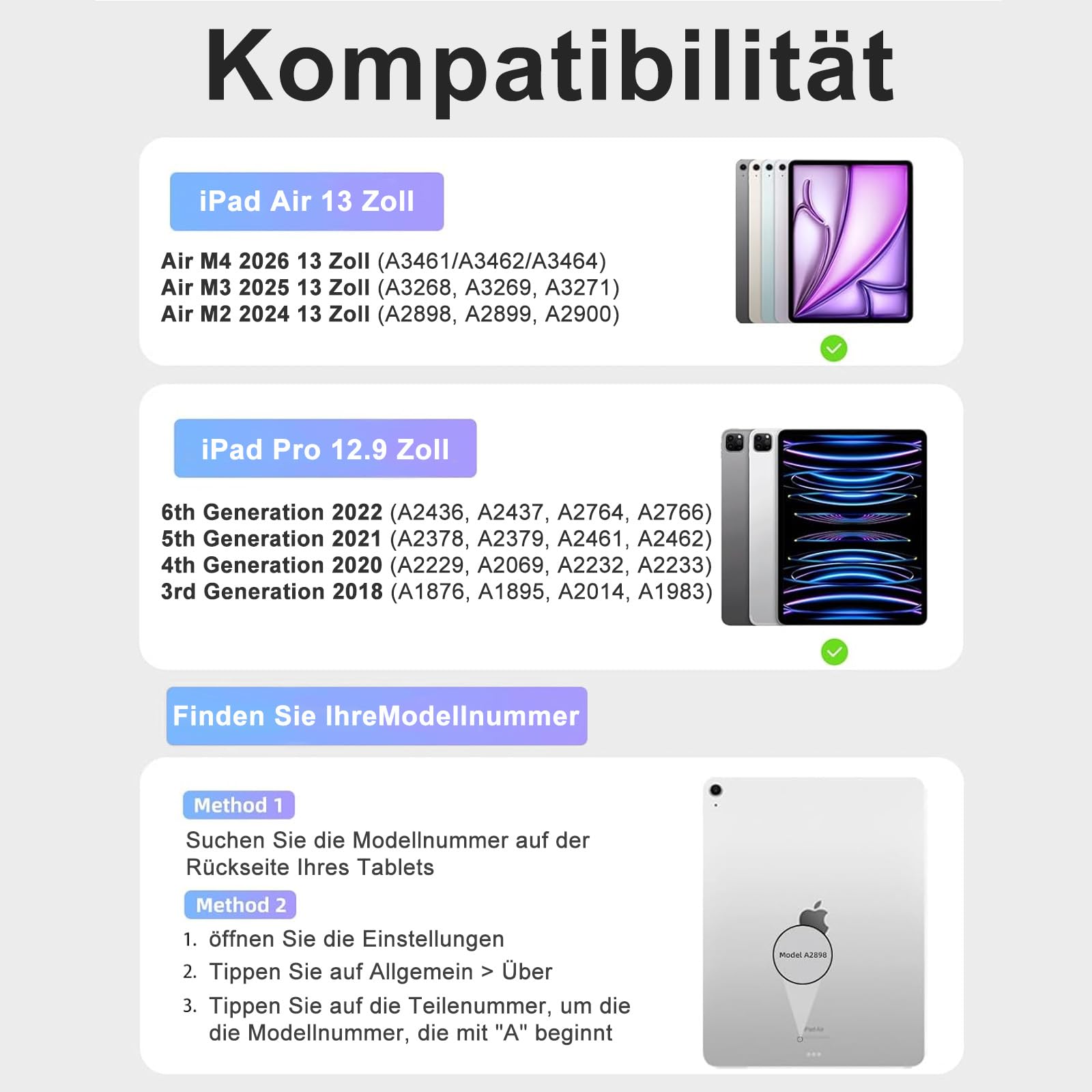 Magic Keyboard für iPad Air 13" M4 2026/M3 2025/M2 2024 & iPad 12.9, Weiß | Freischwebendes Stand Design, 7-Farbige Beleuchtung mit Trackpad Hülle mit Tastatur für iPad Air 13/iPad Pro 12.9"