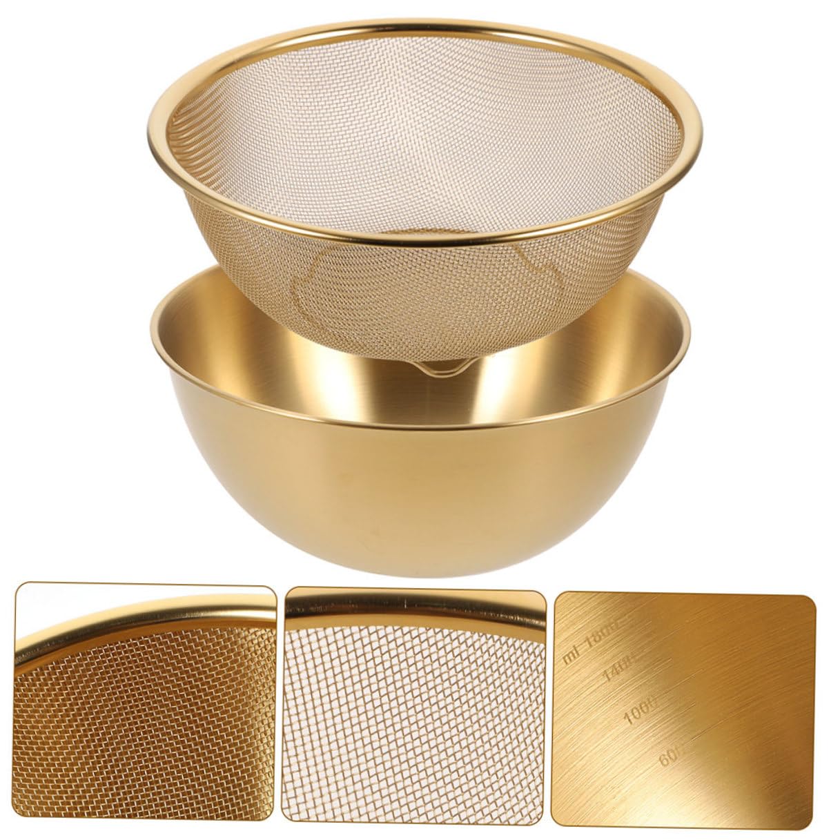 iplusmile Colador de Arroz Set de 2 Piezas y Resistente y Duradero Cesta de Drenaje de Acero Inoxidable Dorado para Lavar Verduras y Platos en Cocina