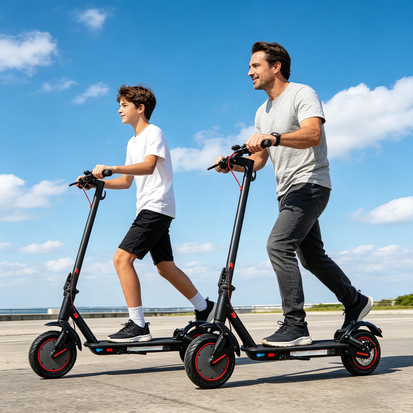10 Pollici Monopattino Elettrico Adulti, Autonomia 30 km, Velocità Massima 25 km/h, Doppia Sospensione, Doppi Freni a Disco Anteriori e Posteriori, 3 Velocità, Design Pieghevole, Display LED, App–IPX5