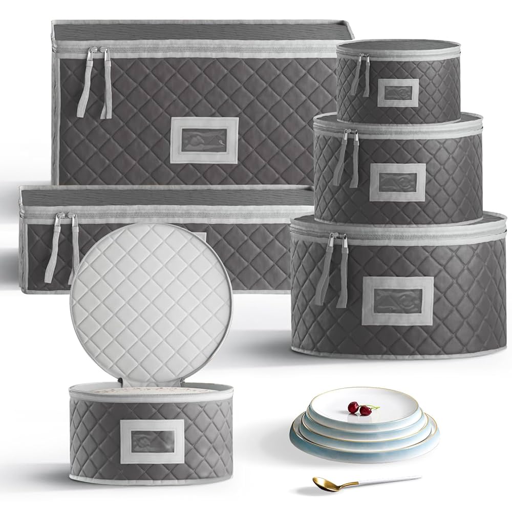 Amazon｜食器収納コンテナ 6個セット、キルティッド食器＆グラス