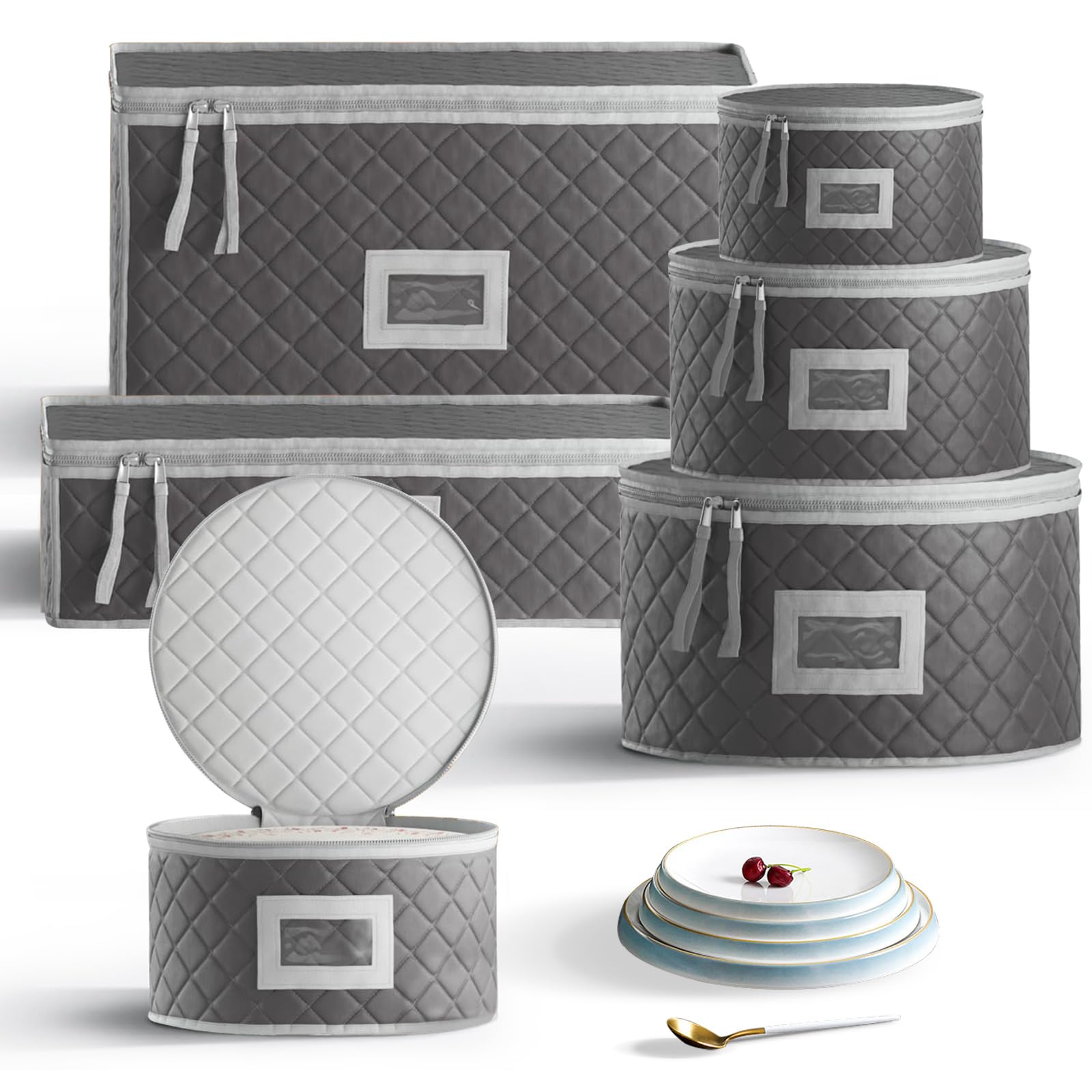 Amazon｜食器収納コンテナ 6個セット、キルティッド食器＆グラスウェア