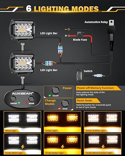 Vista 71 de Auxbeam Vaina LED de 3 pulgadas, 72 W, luz antiniebla ámbar, 6 modos de luz estroboscópica, cubo estroboscópico, barra de luz de doble