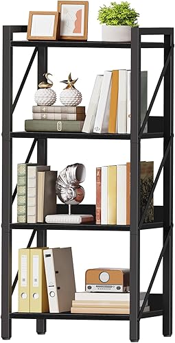 Miniatura 19 de HOOBRO Estantería industrial de 3 niveles, organizador de almacenamiento para libros, estantería pequeña con marco de metal para sala de estar,