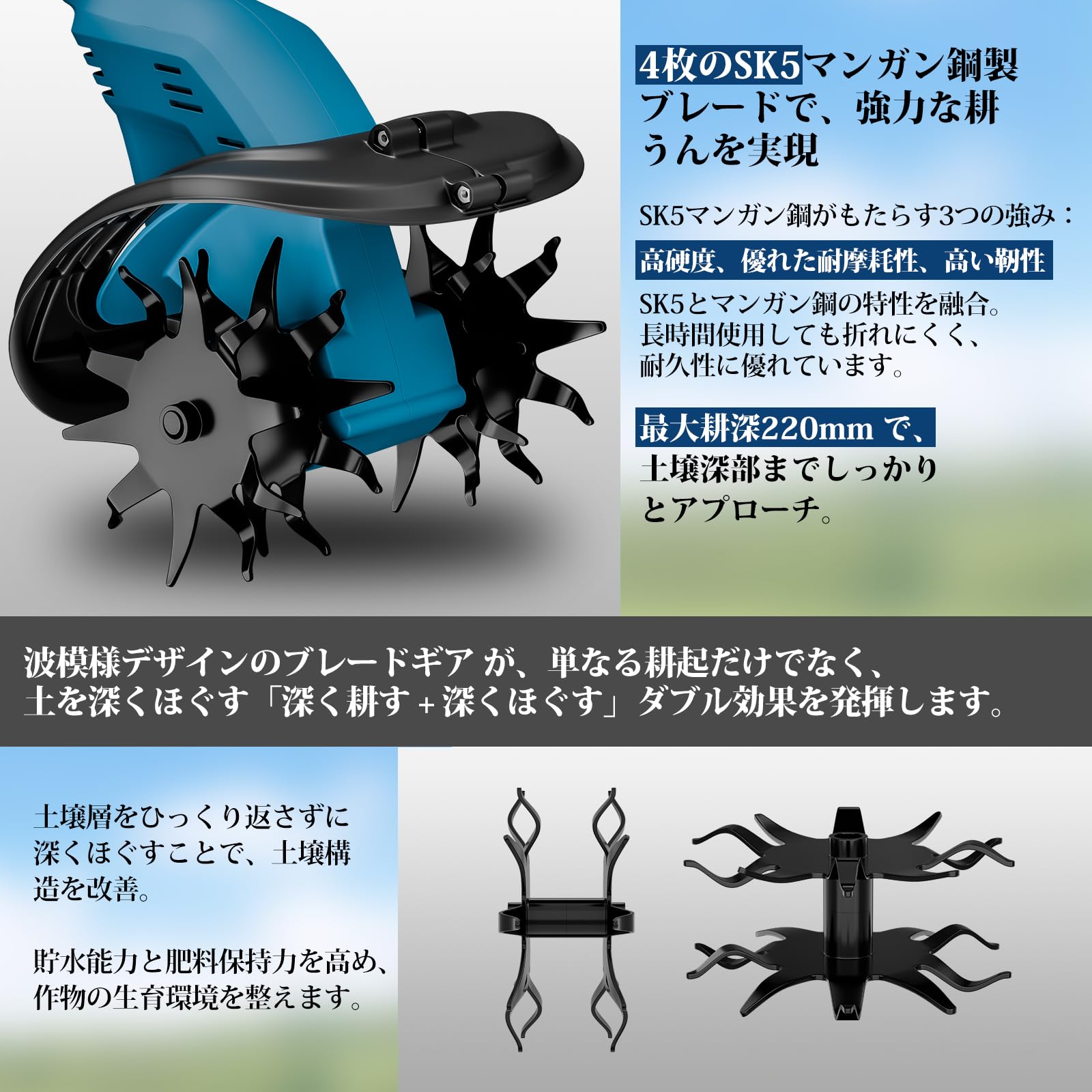 Amazon | 耕運機 家庭用 電動耕うん機 コードレス充電式 850W