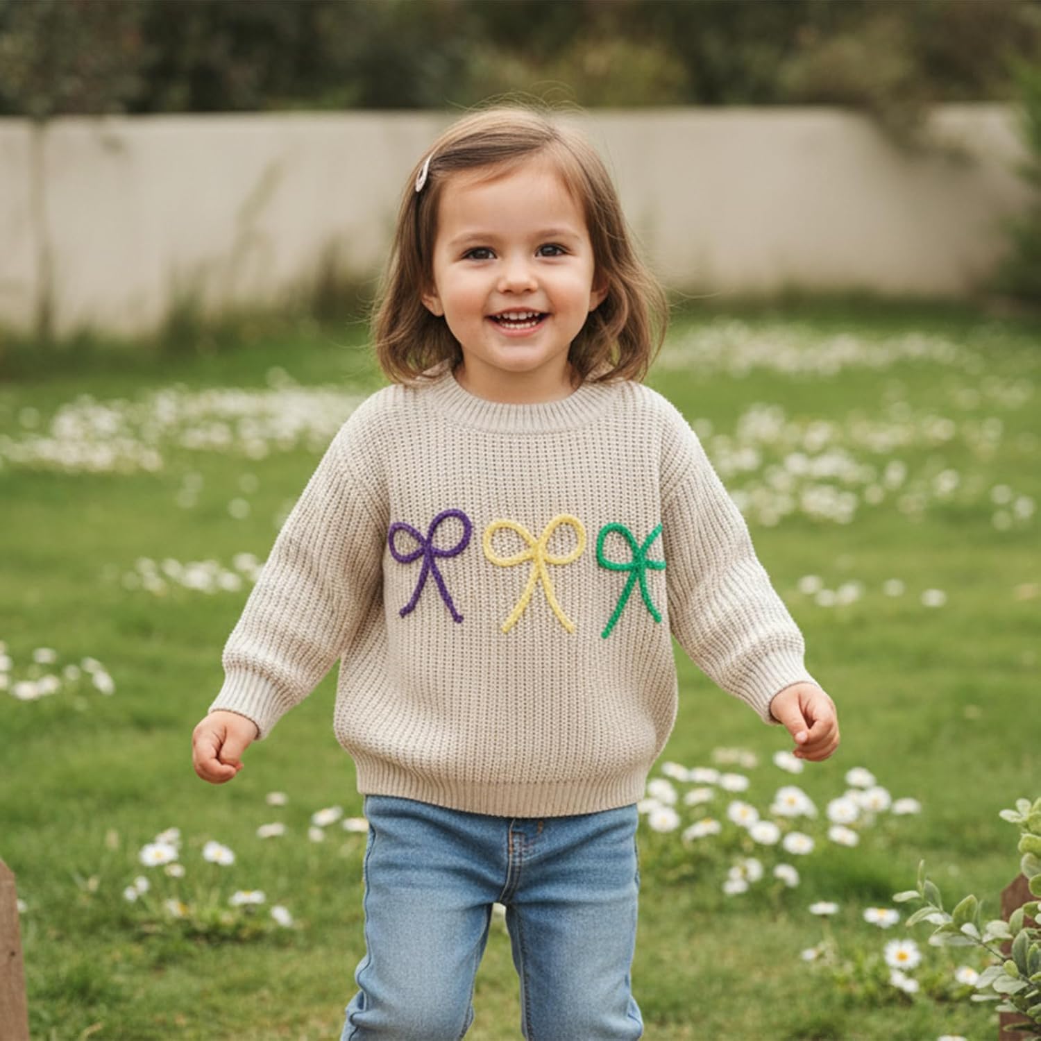 Infant Newborn Baby Girl Cute Long Sleeve Bow Embroidery Chunky Knitted Sweater Toddler Fall Winter Outfits - Image 4