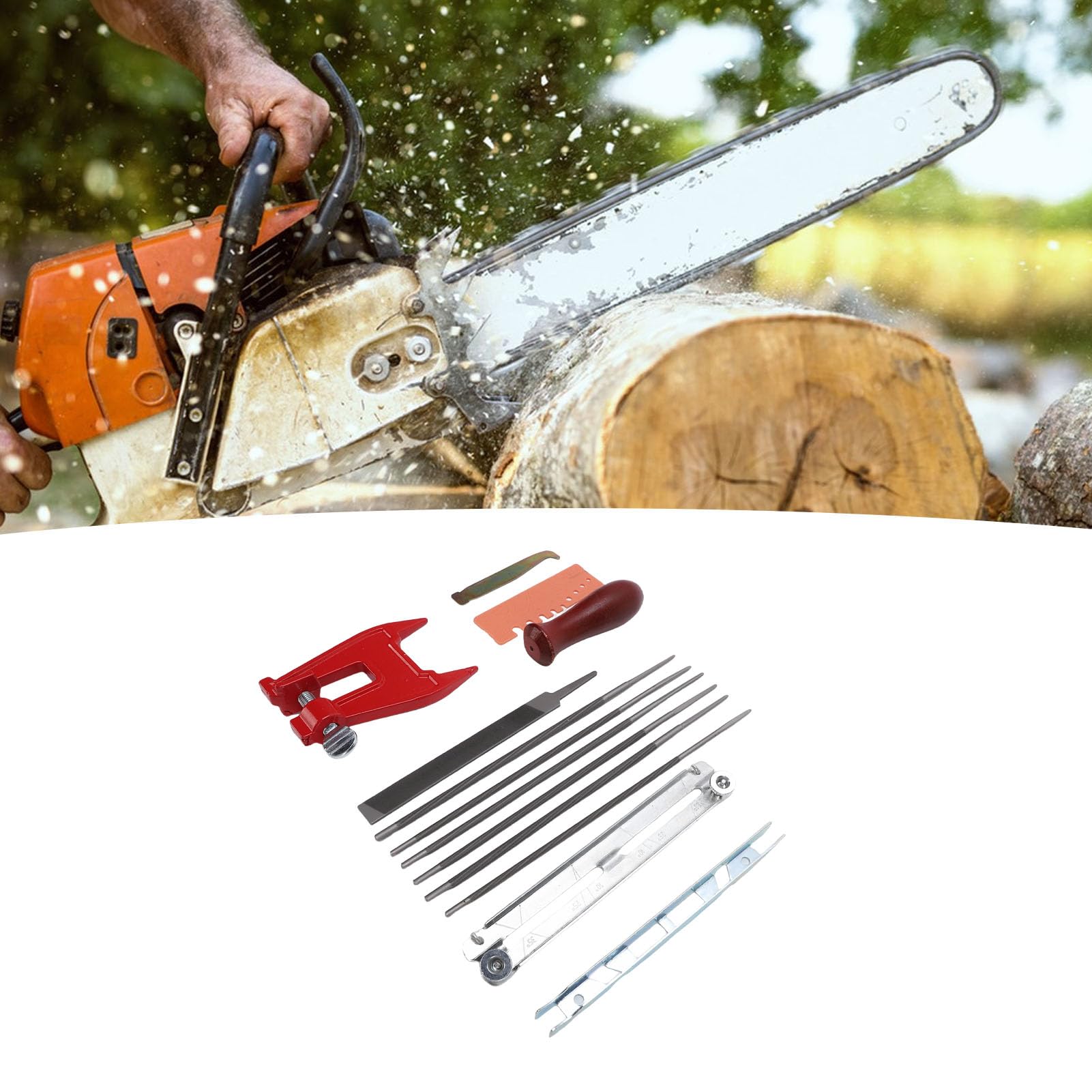 Kit de Lima para Motosierra de 14 Piezas |Afilador de Motosierra Universal con Tornillo de Banco/Lima Plana/medidor de Profundidad |Kit de Afilado portátil para Servicio in