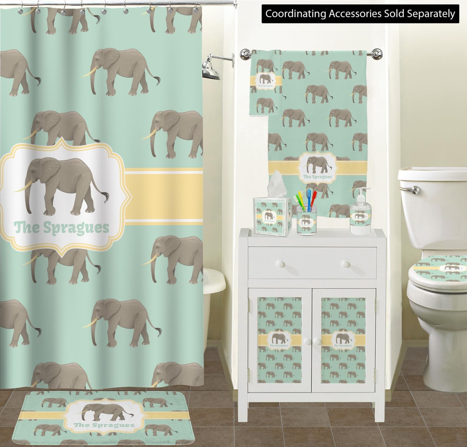 Personalized Elephant Waste Basket - Double Sided (Black)