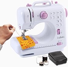 Crafts&Co® Sewing Machine for Beginners with Built-in LED Light and Pedal | 12 Count | Mini Sewing Machine with Overlock | Singer | Pfaff | White-Purple
