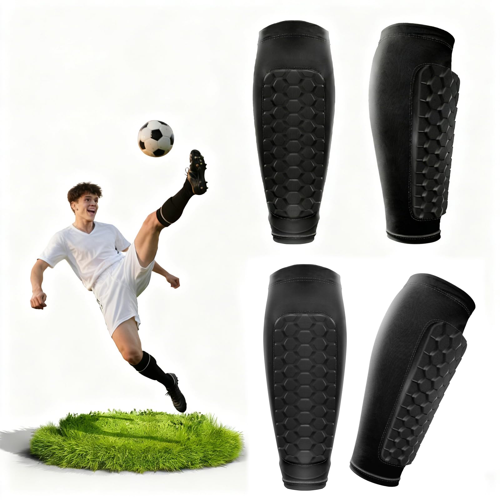 4 Stück Schienbeinschoner Kinder Fussball – Atmungsaktiv & rutschfest Schienbeinschoner Fußball Herren | Für heranwachsende Fußballspieler entwickelt(36g/Stück)