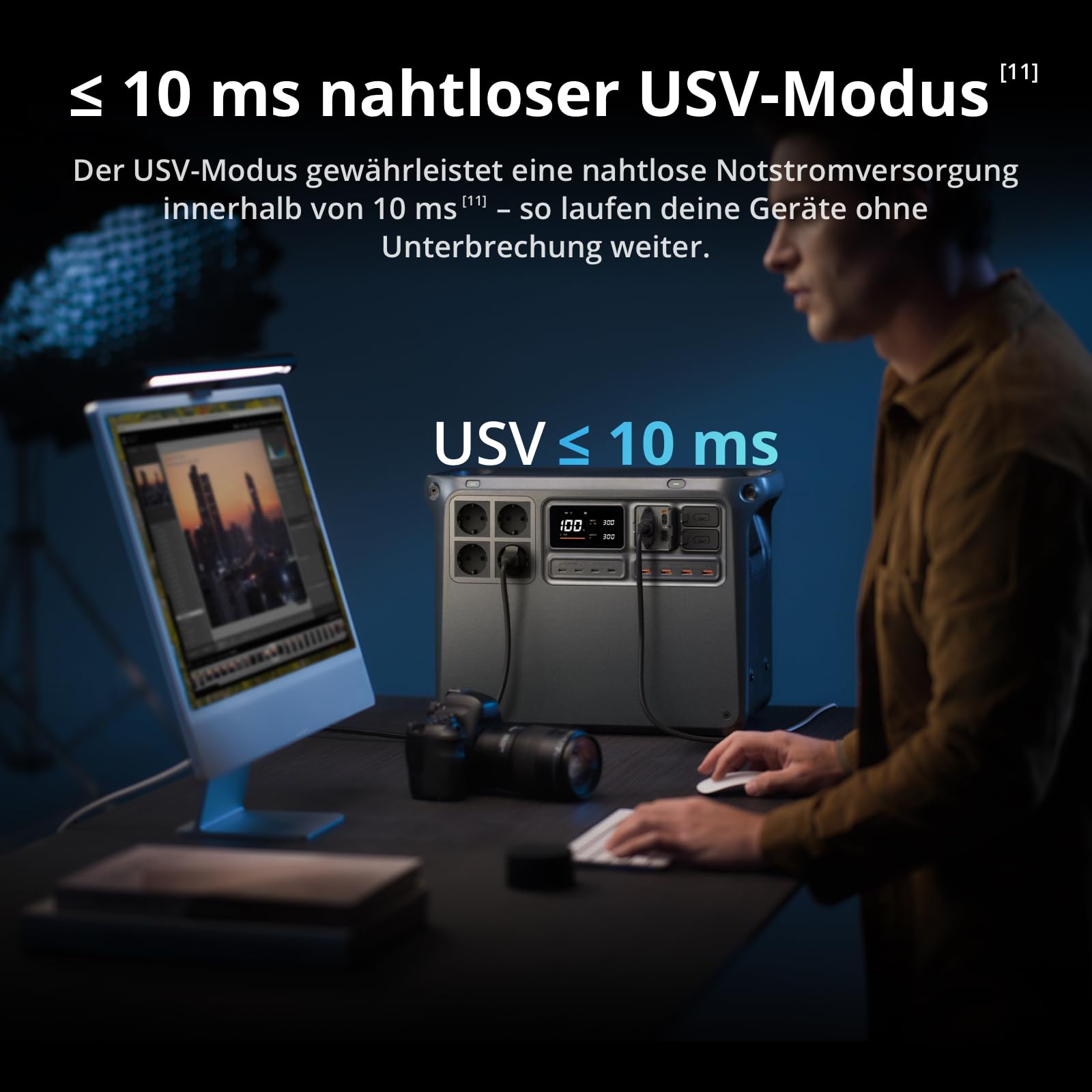 DJI Power 2000 Tragbare Powerstation 2048 Wh, 3000 W Solar Generator mit 1 x 100W faltbarem Solarpanel, 1× DC5521 Female auf Anderson 30A/XT60 Female Adapter, 1× DC 3-in-1 Adapter, 1x MPPT.