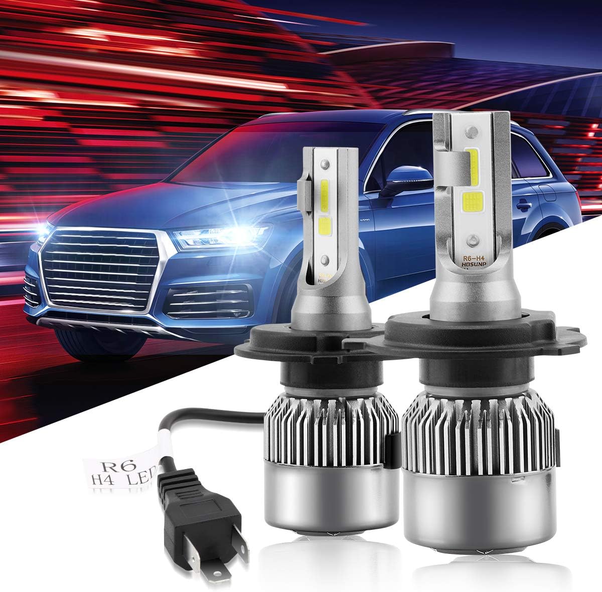 HOLOON H4 Led Headlight Bulb, 8000LM Extremely Bright DOB Chips (COB Upgraded) Car 9003 LED Headlight Bulbs All-in-One Conversion Kit, Halogen/HID Bulbs Replacement - 6000K Cool White Light