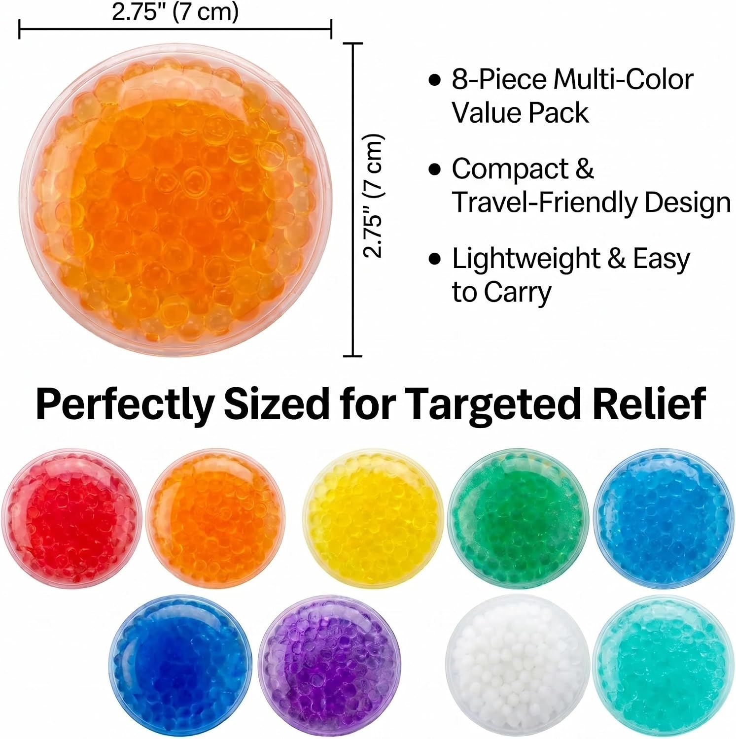 Round Gel Ice Packs, 8-Piece Colorful Mini Cooling Pads for Lunch Bags and Coolers, Reusable Flexible Cold Compress for Puffy Eyes, Skincare and Targeted Cooling (2.75" x 2.75")