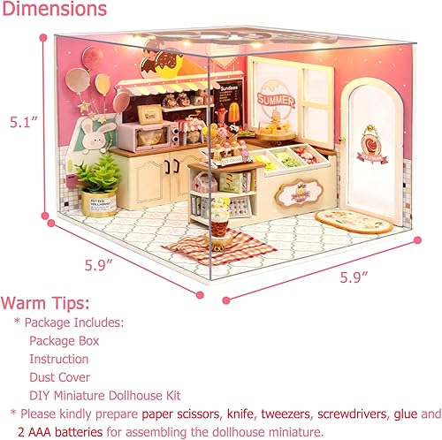 Miniatura 6 de TuKIIE Kit de casa de muñecas en miniatura con muebles a escala 124 miniaccesorios de casa de muñecas de madera a prueba de polvo para niños