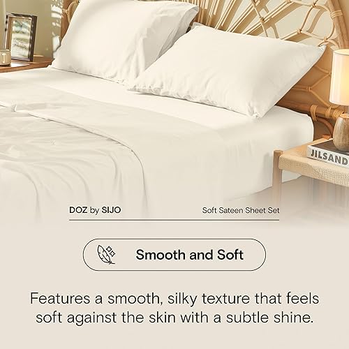 Miniatura 5 de DOZ - Juego de sábanas de 100 % algodón de fibra larga, suave tejido de satén, suave, transpirable, refrescante, comodidad de hotel, duradero, 3