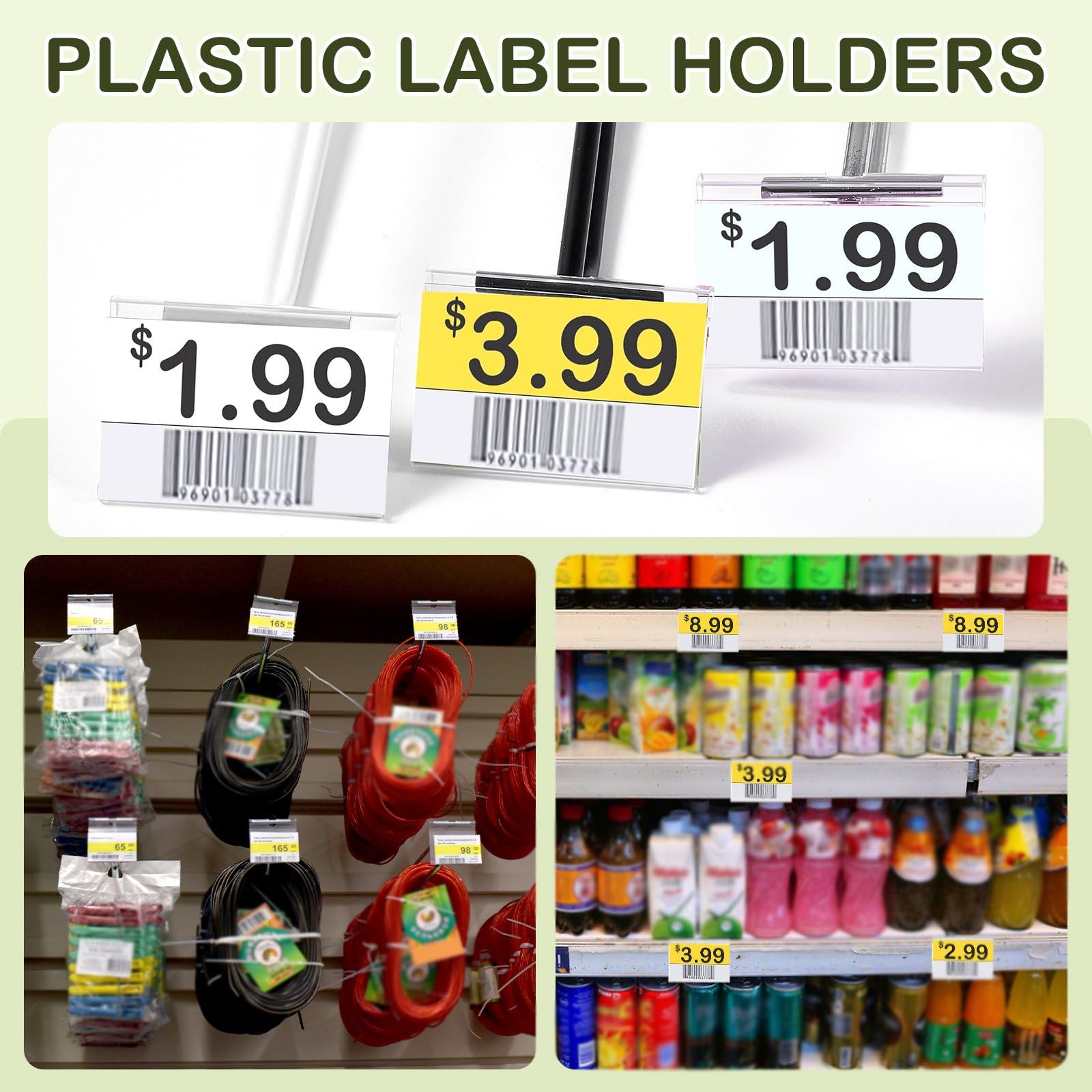 Tatuo Wiederverwendbarer Kunststoff-Draht-Etikettenhalter, klare Preiskartenschilder für Speisekammer, Einzelhandel, Supermarkt, Waren, Einkaufszentrum, Geschäft, Ticket, Displayhalter, Clip-on-Design