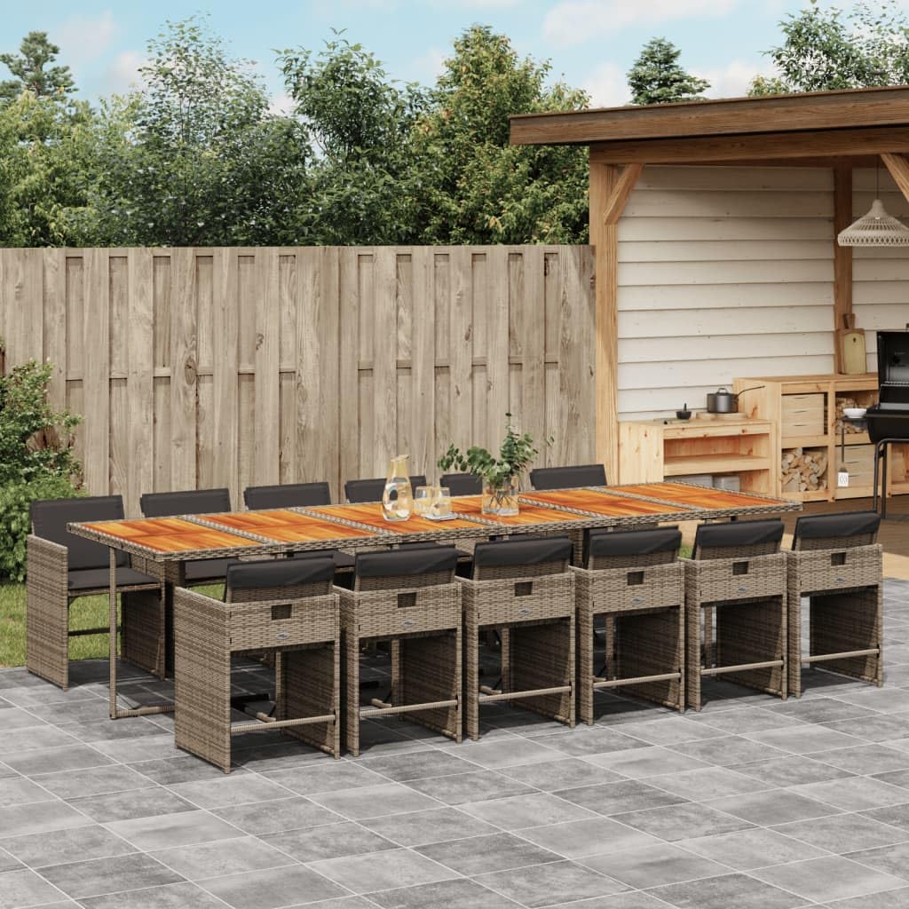 vidaXL Ensemble à Manger de Jardin Coussins 13 pcs Gris résine tressée