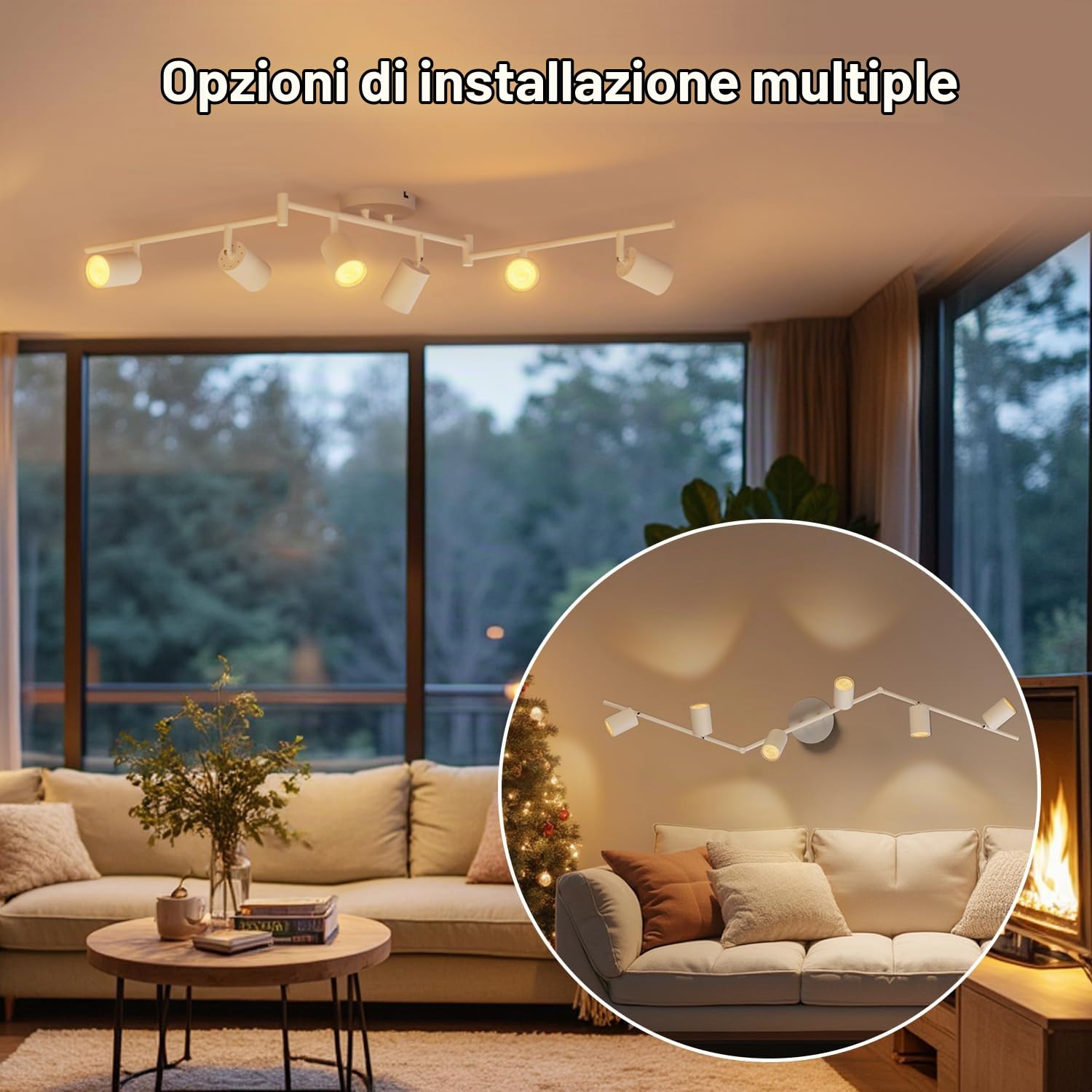 LVWIT Faretti LED da Soffitto Orientabili Bianco,Faretto LED Interno con 6 Luci in Alluminio GU10, Rettangoli Base, Faretti da Soffitto Moderna Industriali per Barra, Salotto, Cucina (Senza Lampadina)