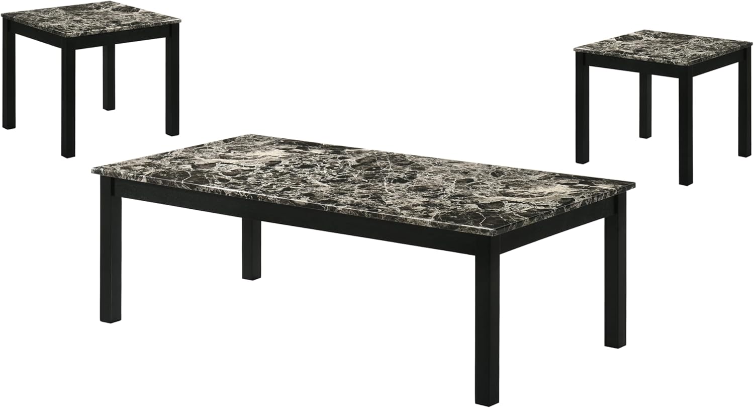 Furniture of America Isime Modern Contemporary Solid Wood 47.5-inch 3-Piece Coffee Table Set with Faux Marble Top for Living Room, Office, Black and White