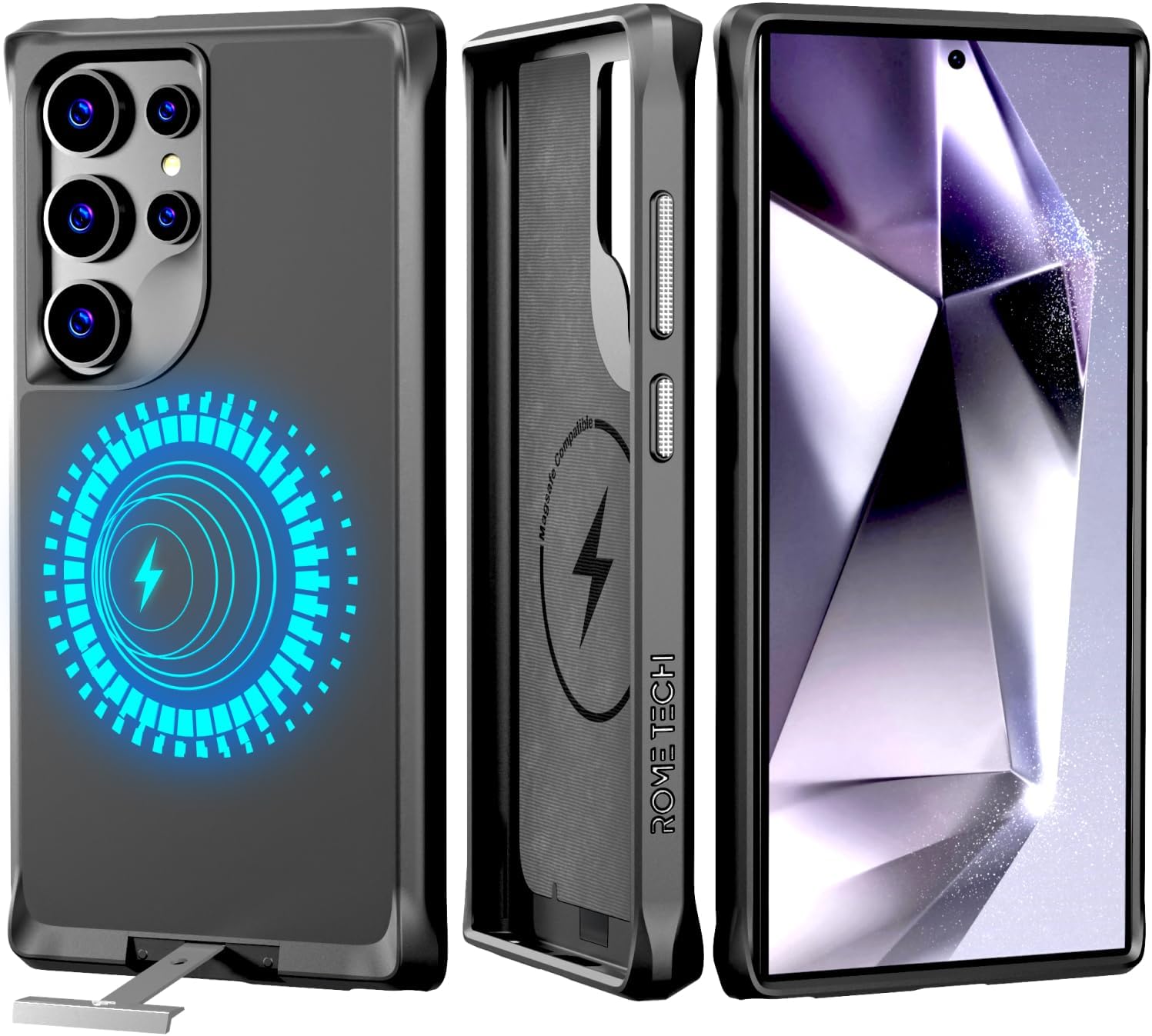 Rome Tech for Samsung Galaxy S24 Ultra (2024) Case with Kickstand & Magnet Compatible with Magsafe, Shockproof Slim Galaxy S24 Ultra Magnetic Case - Black