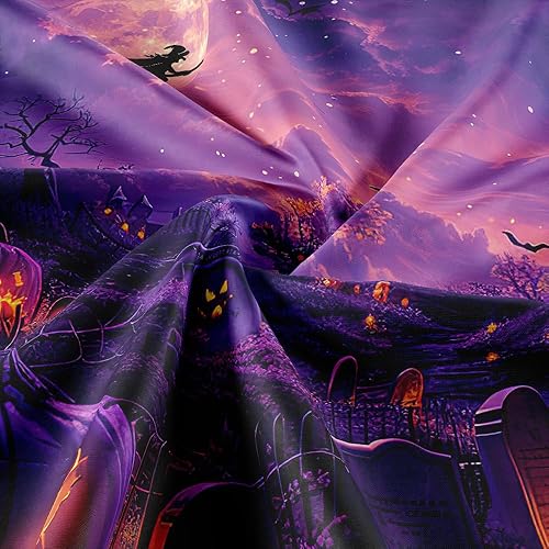 Miniatura 6 de JAWO Cortina de ducha de Halloween para baño, luna llena, noche de miedo, castillo, calabazas, cortinas de ducha con temática de fiesta,