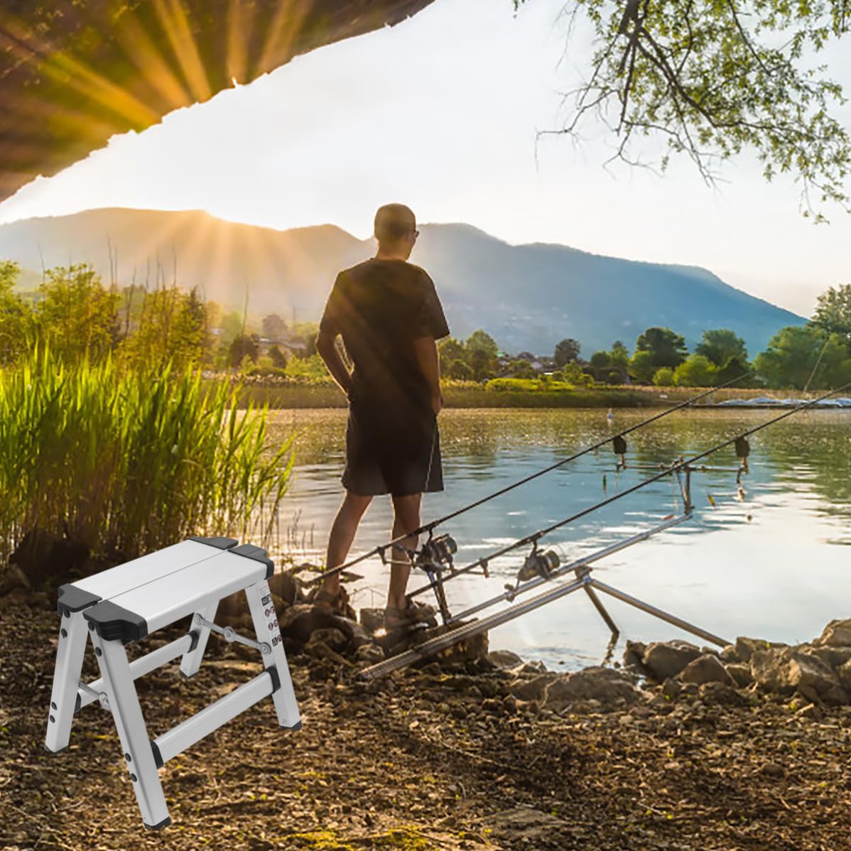Sgabello di Pieghevole e Lega Fotografia Alluminio per Pesca | Argento, Leggero e Multifunzione, per Soggiorno e Outdoor, Struttura Sicura