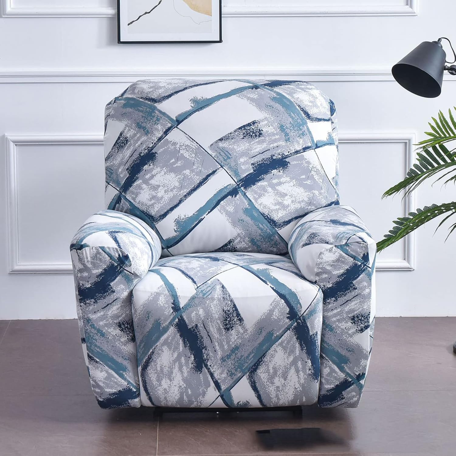 Recliner Cover, Printed 4-Pieces Recliner Slipcover Patterned Reclining Chair Furniture Cover with Side Pocket Recliner Couch Cover for Pets Kids Children Dog -G