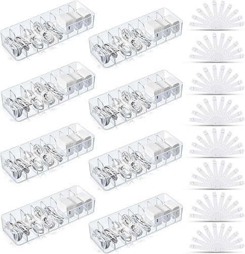 Tatuo Caja organizadora de almacenamiento de cables de plástico, 8 unidades, caja organizadora de cables electrónicos con 8 divisores extraíbles,