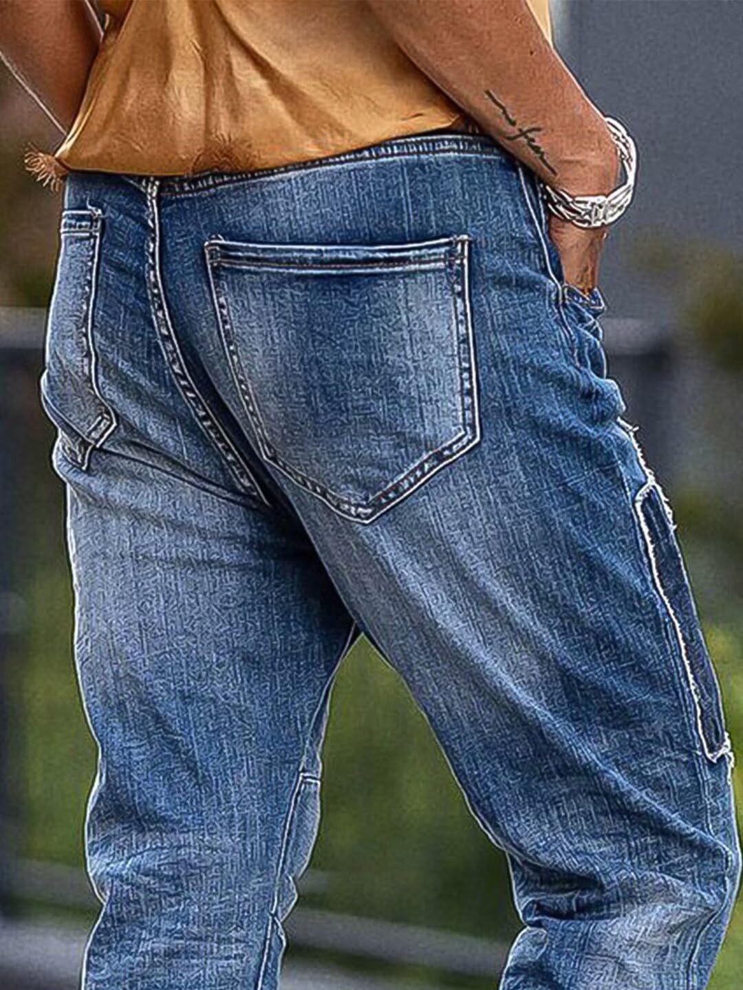 Flamingals Low Rise Straight Leg Casual Wash Ripped Patchwork Distressed Button Fly Denim Jeans