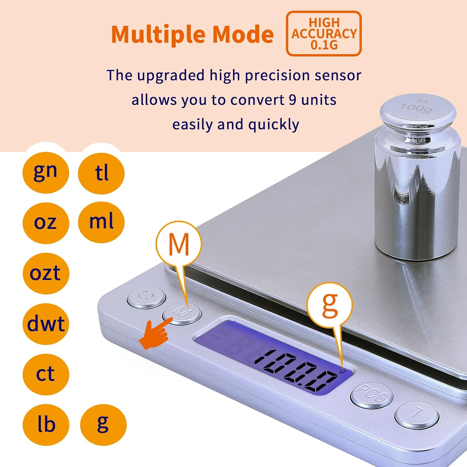 Gram Scale,Capacity 3000g Accuracy 0.1g Mini Food Scales Digital Weight Grams and Oz,Small Kitchen High Precision for Espresso,Baking,Jewelry,Soap Making,Silver