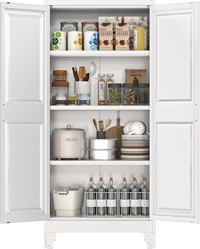 METAN Metal Pantry Cabinet with 2 Doors,Metal Kitchen Pantry Cabinets with 3 Adjustable Shelves,Assembly Required,White