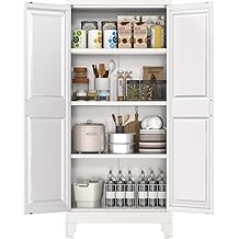 METAN Metal Pantry Cabinet with 2 Doors,Metal Kitchen Pantry Cabinets with 3 Adjustable Shelves,Assembly Required,White