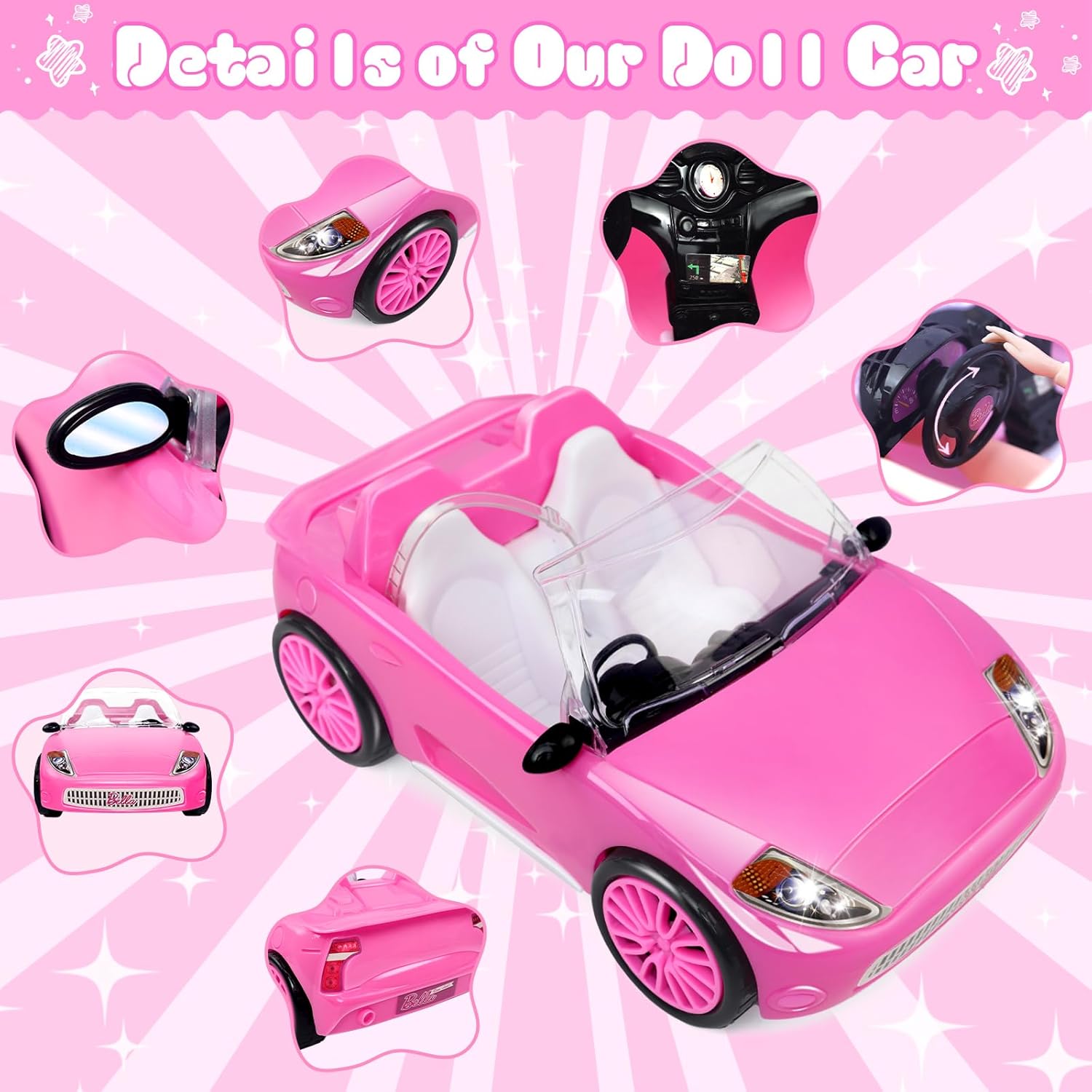 78 Pcs 11.5 Inch Doll Pink Convertible Car Playset, Dress up for Kids Including 11.5 in Girl Doll, Toy Car, 1 Fancy Dress, 3 Regular Dress, 1 Fashion Dress, 71 Accessories