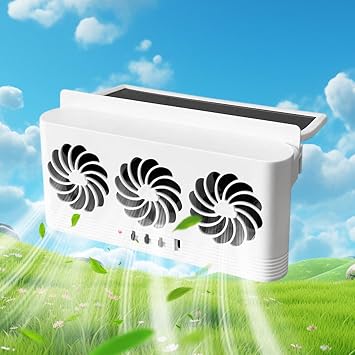 Car Solar Powered Window Exhaust Fan Vehicle Ventilation Fans Car Radiator Cooling Fan Cars Window Vent with Three Air Outlets for Cars Vehicles Truck RV SUV White