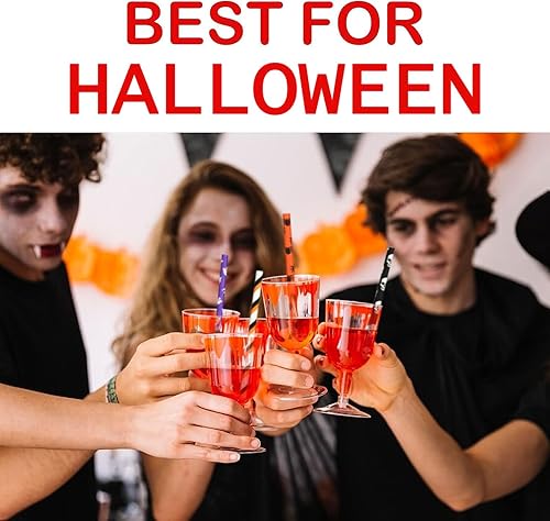 Miniatura 7 de ALINK 100 popotes de papel de Halloween, 10 estilos de pajitas biodegradables para fiestas con rayas, ondas, puntos, cabeza de calavera, fantasma,
