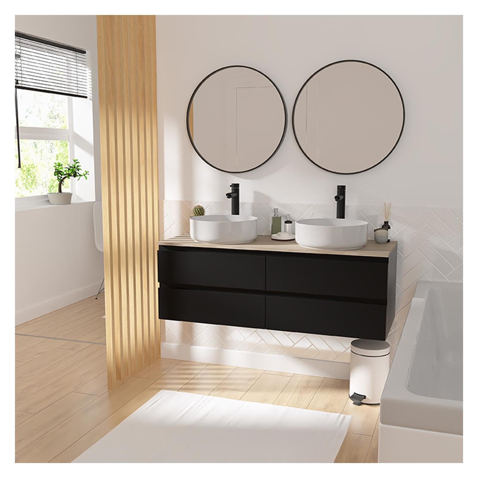 MOB-IN Meuble Double Vasque Sorrento Suspendu avec Plan Effet Bois 120 cm