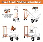 Aluminum 4 in 1 Convertible Hand Truck Dolly, 1000Lbs Capacity, Heavy Duty Folding Hand Truck Dolly Cart with Wheels 10" Solid, 2 Safety Strap, Hand Trucks for Logistics, Moving Home, Shopping, Office
