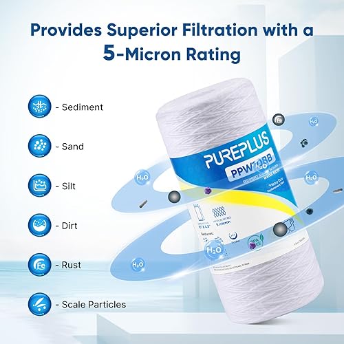 Miniatura 3 de 5 Micron 4.5" x 10" Whole House String Wound Sediment Filter for Well Water, Replacement Cartridge for 84637, WPX5BB97P, PC10, 355214-45, 355215-45,