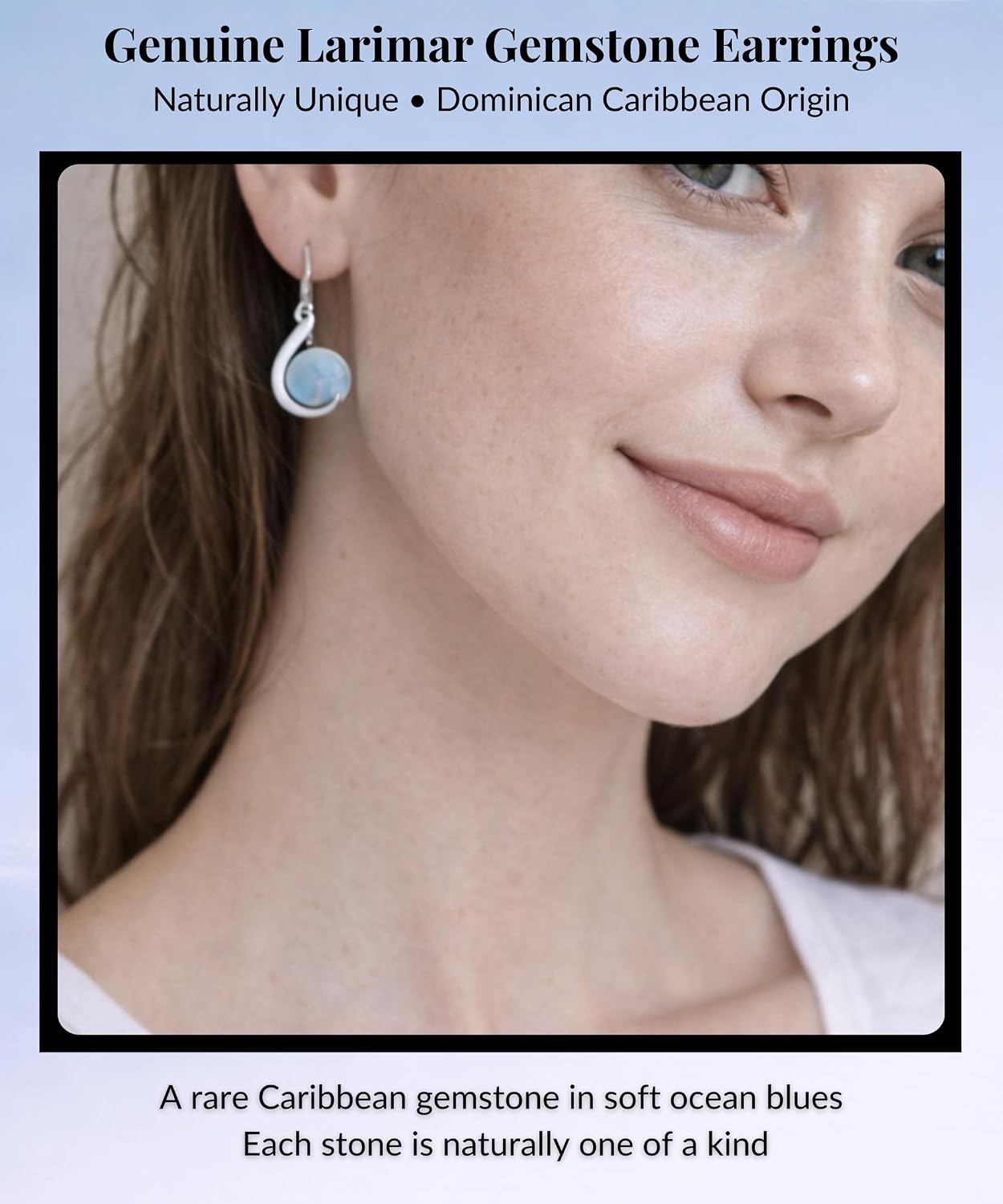 Larimar Drop Earrings in Sterling Silver – Natural Blue Gemstone - Unique Dangle Earrings for Women