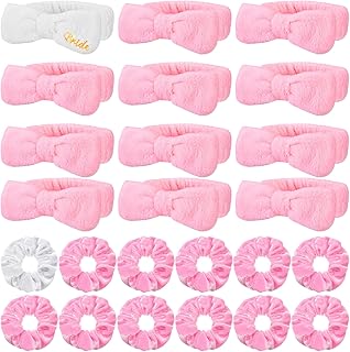 24 Pcs Bachelorette Party Favors Include 12 Bride Bridesmaid Spa Headband 12 Bridesmaid Gifts Scrunchies for Women Sleepover Spa Bachelorette Party Accessories Supplies(White,Pink)