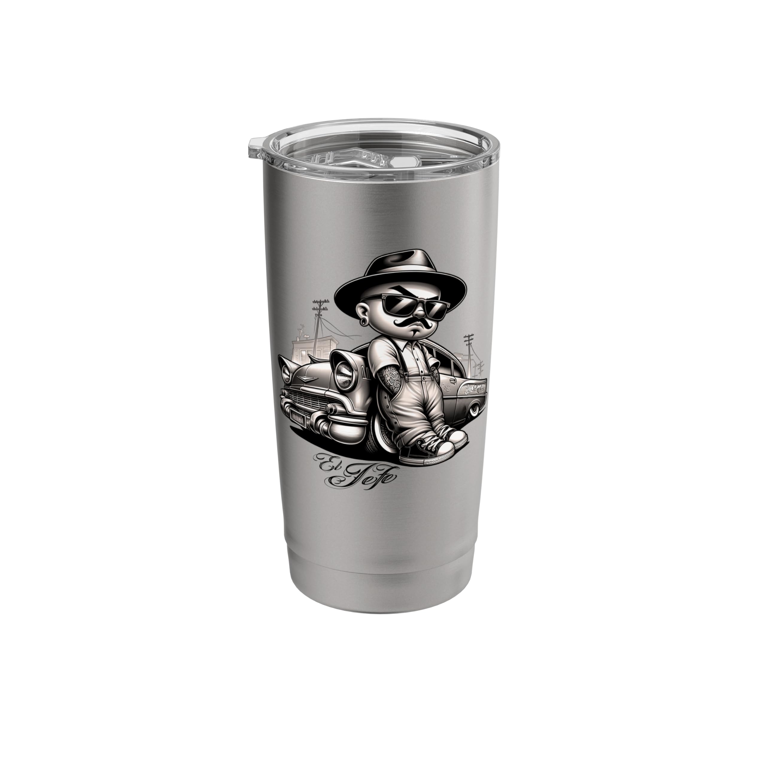 EL JEFE Bomba Lowrider Chicano Homie Tattoo Cholo Pachuco Stainless Steel Insulated Tumbler