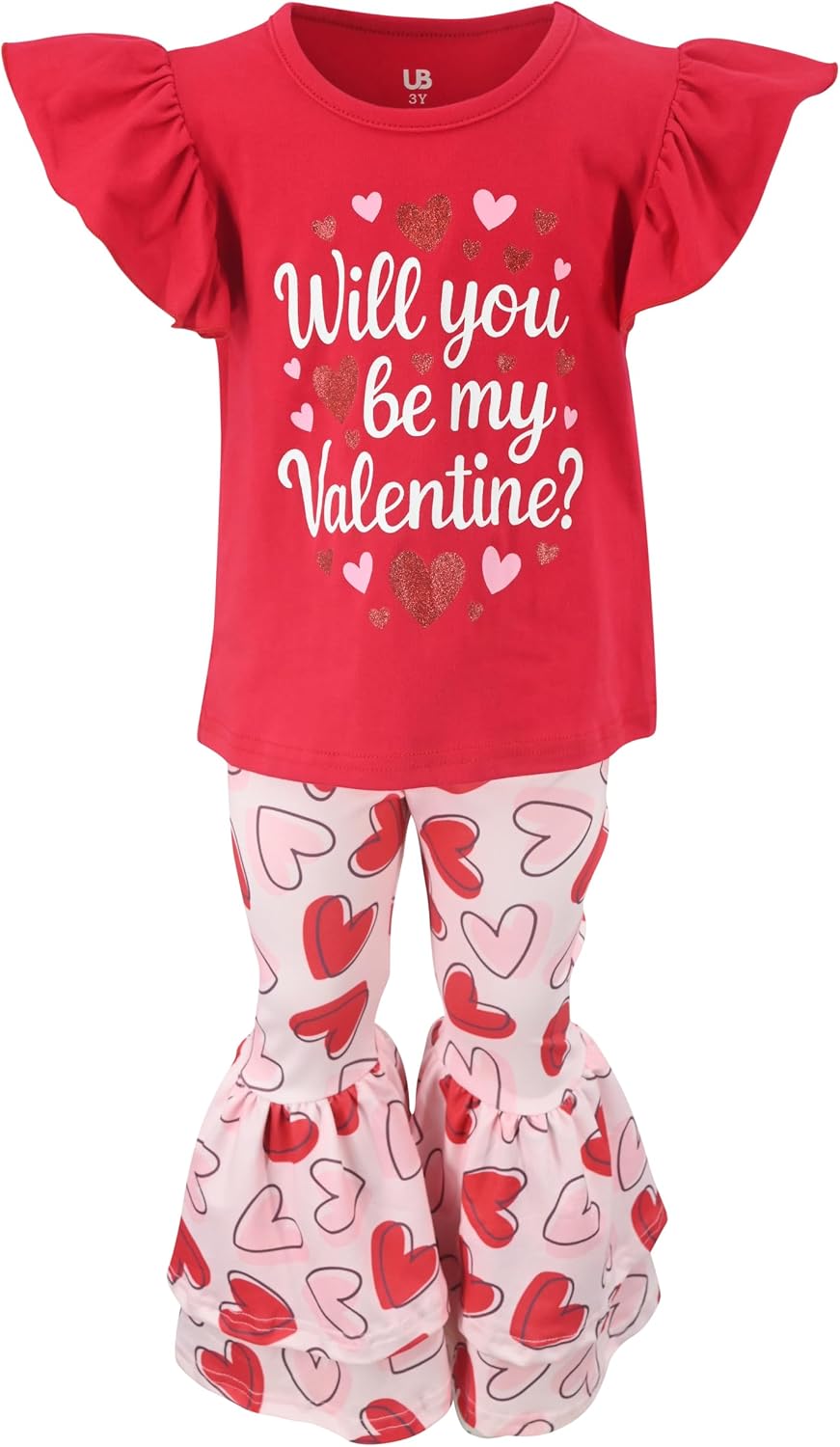 Unique Baby 2 Piece Girls Double Bell Bottom Leggings Outfit with Short Sleeved Shirt Kid and Toddler Clothes Set
