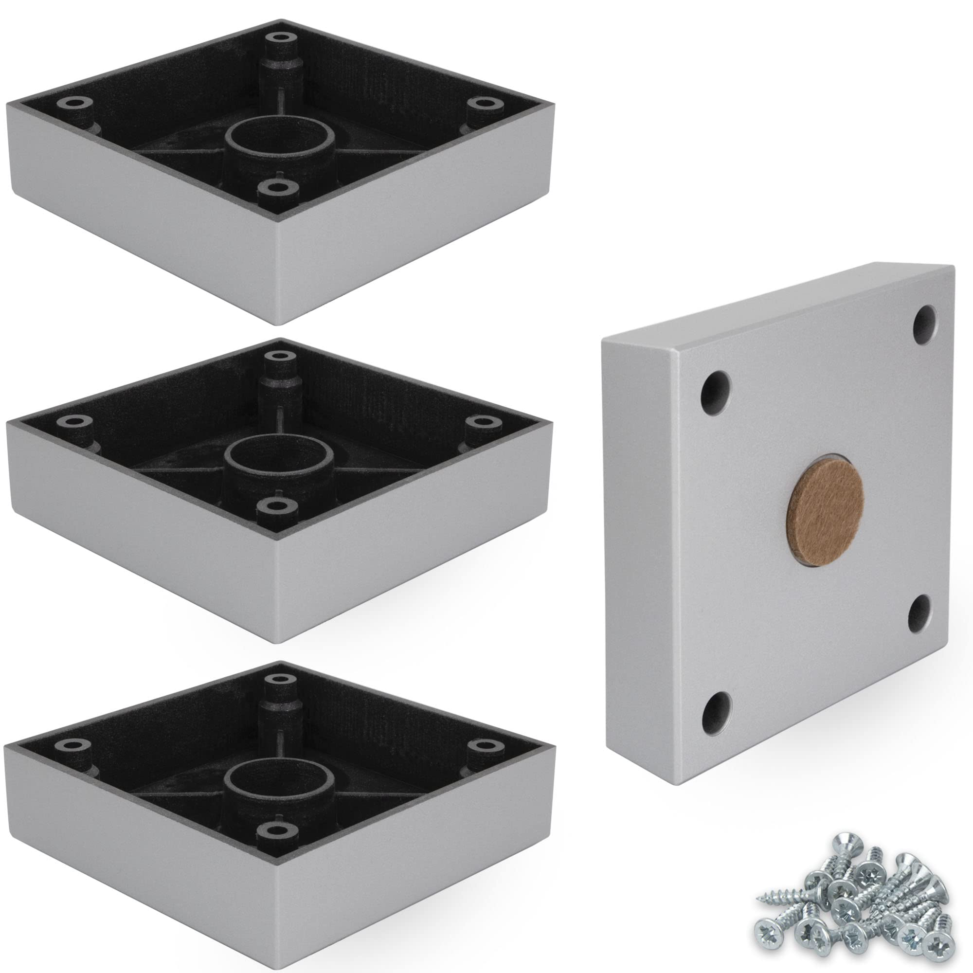 F!XBL Möbelfüße Möbelbeine 2,5 cm hoch mit Filzgleiter Modell Cuba Grande Möbelfüße Silber Eckig 4er Set