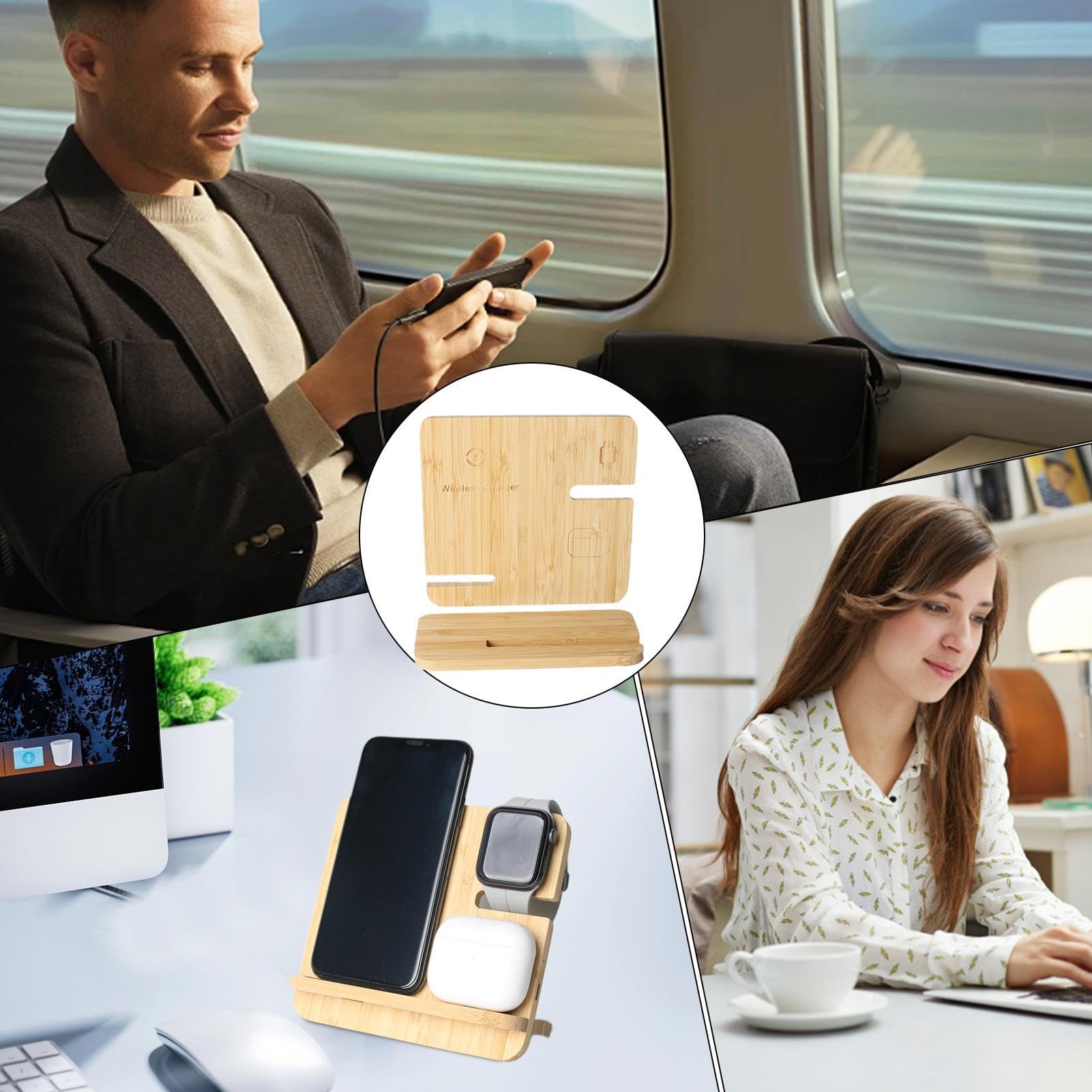 Caricatore Wireless in Legno Stazione Di Ricarica Rapida Per Telefono | Dispositivo Ricarica Rapida 15W per Telefono Auricolari