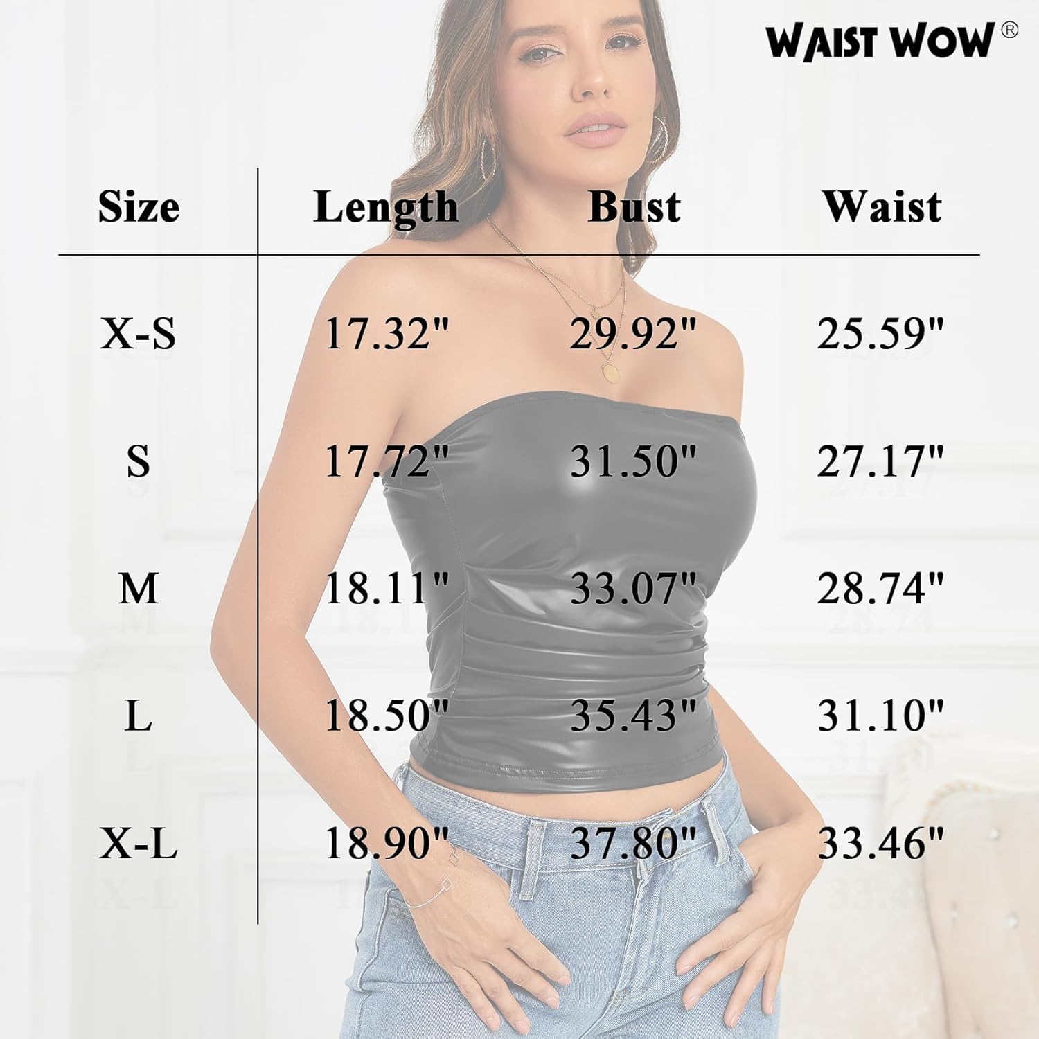 Women's PU Leather Tube Top Strapless Ruched Tank Tops Sexy Bandeau Going Out Shirt Partywear Club Concert Outfit - Image 6
