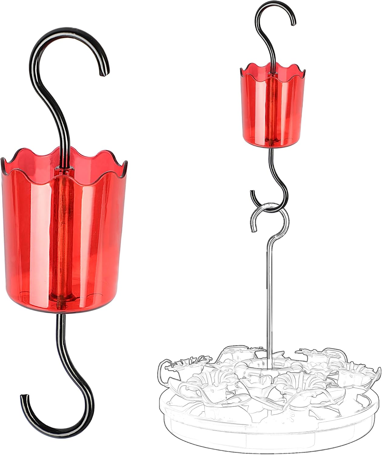 ORIENTOOLS Ant Moat for Hummingbird Feeders - 2pcs Ant Moat for Hummingbird Ant Guard - Hummingbird Feeder Accessory Hooks with Brushes - Hummingbird and Oriole Feeder Hanging Ant Guard