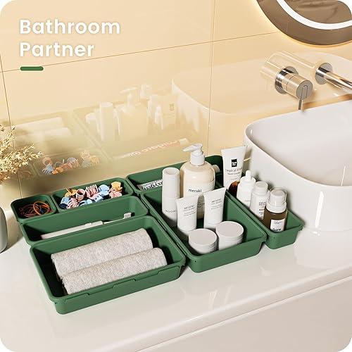 Miniatura 10 de A-LuGei 【28 unidades】Organizador de cajones, organizadores de baño y almacenamiento, organizador de maquillaje, organizador de cajones de Negro