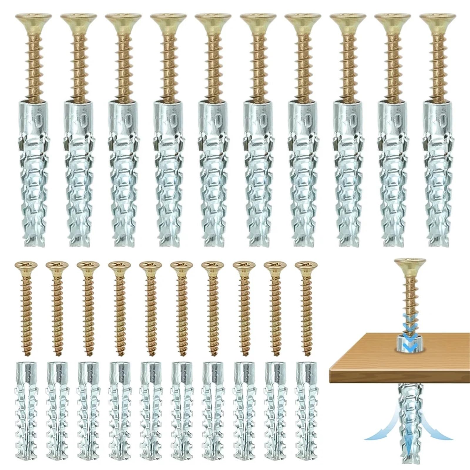 AYUWQZX Self Drilling Drywall Anchors with Screws Kit, Self Drilling Anchor Screws 200 Sets Steel Serrated Expansion Tube Metal Wall