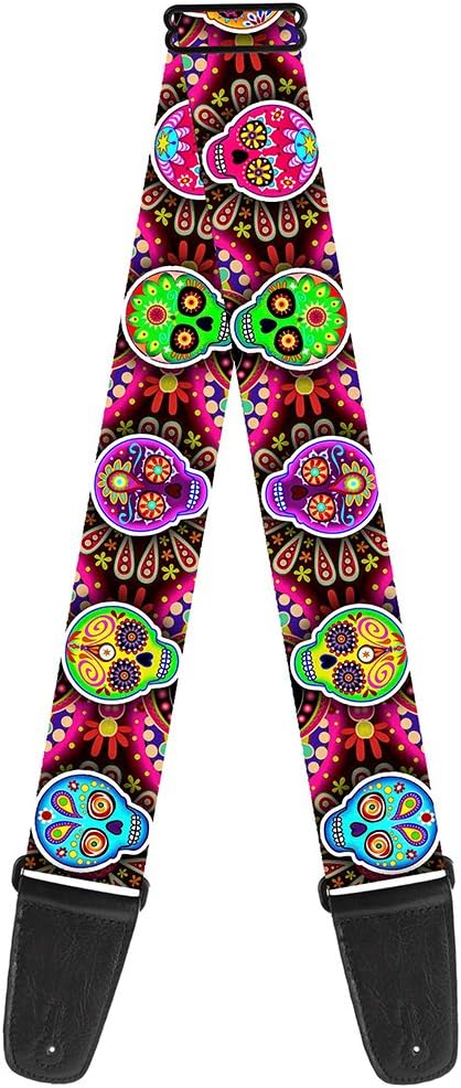 Buckle-Down Guitar Strap - Six Sugar Skulls Multi Color - 2" Wide - 29-54" Length